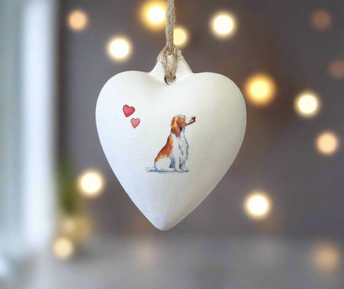 Welsh Springer Ceramic Heart Bauble